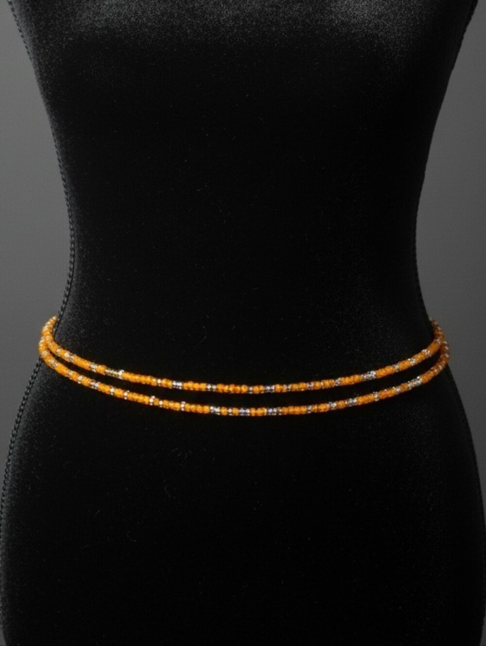 Double-Strand Amber Bead Necklace — Orange Glass Beads